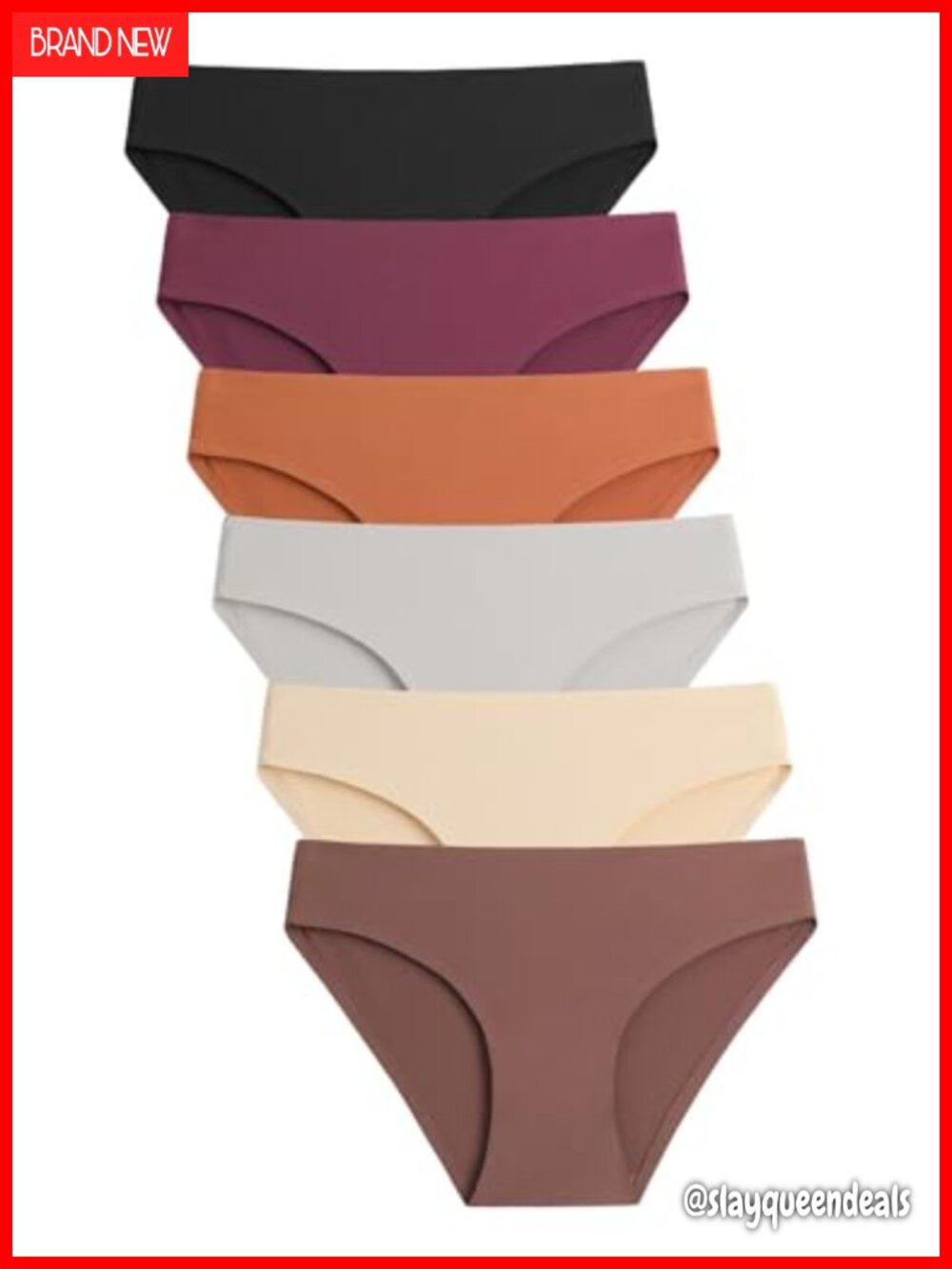 Seamless No Show Bikini Panties 6 Pack Low Rise Nylon Blend Breathable